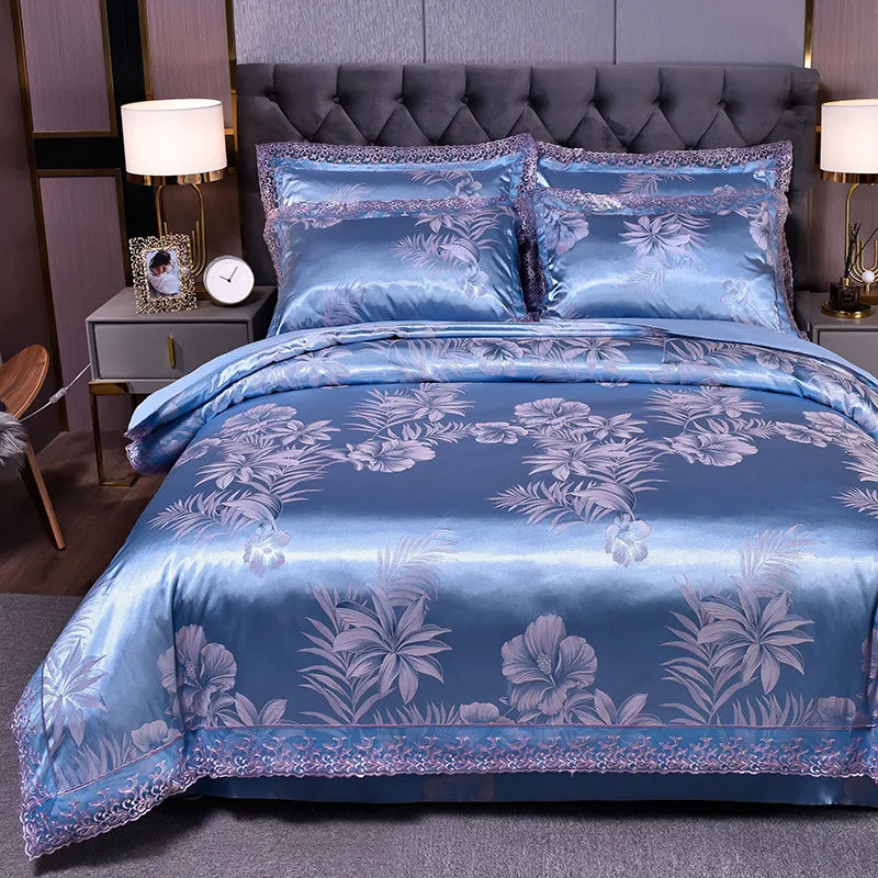European Style Jacquard Bedding Set Home Comefortable Duvet Cover Quality Quilt Cover And Pillowcase Flower Lace Bedsheet Sets