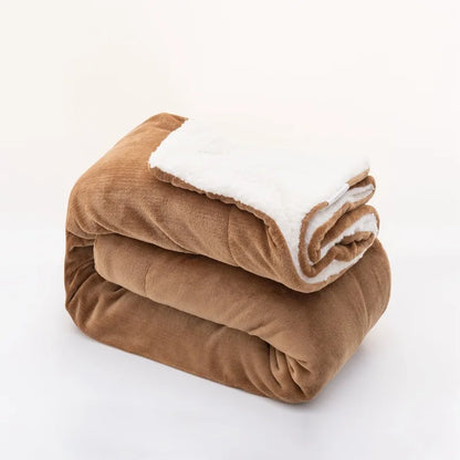 130x160cm Solid Color Travel Bed Sheet Bedspread Sofa Warm and Soft Lamb Velvet Blanket Thick Double Layer Flannel Blanket