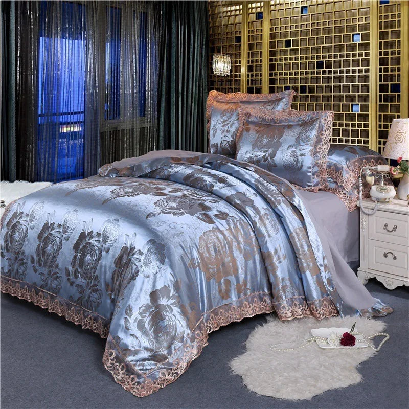 European Style Jacquard Bedding Set Home Comefortable Duvet Cover Quality Quilt Cover And Pillowcase Flower Lace Bedsheet Sets