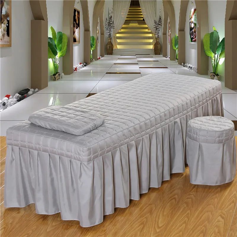 Thick Quilting Bed Skirt Beauty Salon Massage Plaid Bed Cover Sheet Skin-Friendly SPA Bed Full Cover with Hole Sabnanas, 1pcs