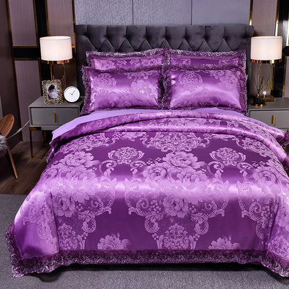 European Style Jacquard Bedding Set Home Comefortable Duvet Cover Quality Quilt Cover And Pillowcase Flower Lace Bedsheet Sets