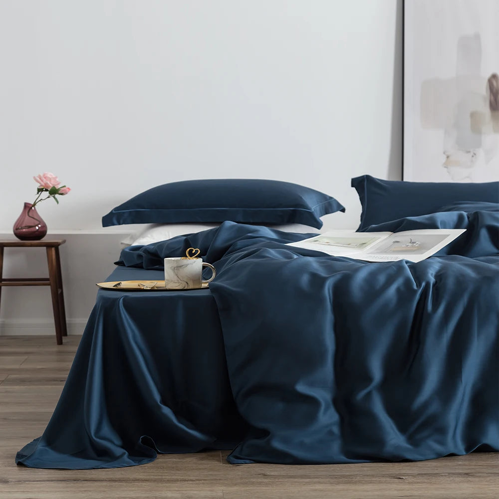 Liv-Esthete Summer Top Grade Nature 100% Silk Pink Bedding Set Women Bed Sheet Quilt Cover Set Pillowcase Queen King Bed Set