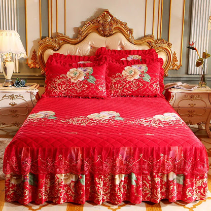 High Quality Thicken Fine Short Plush Quilted Bed Skirt King Queen Size Warm Velvet Bedspread Not Including Pillowcase