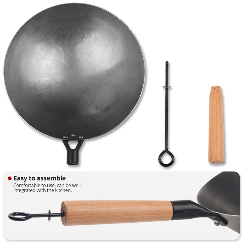 30cm Handmade Chinese Cast Iron Wok Smokless Cookware Uncoated Iron Pot Frying Pan Non-Stick kitchen Pot skillet Wok