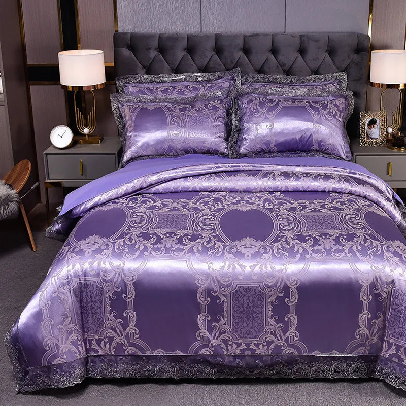 European Style Jacquard Bedding Set Home Comefortable Duvet Cover Quality Quilt Cover And Pillowcase Flower Lace Bedsheet Sets