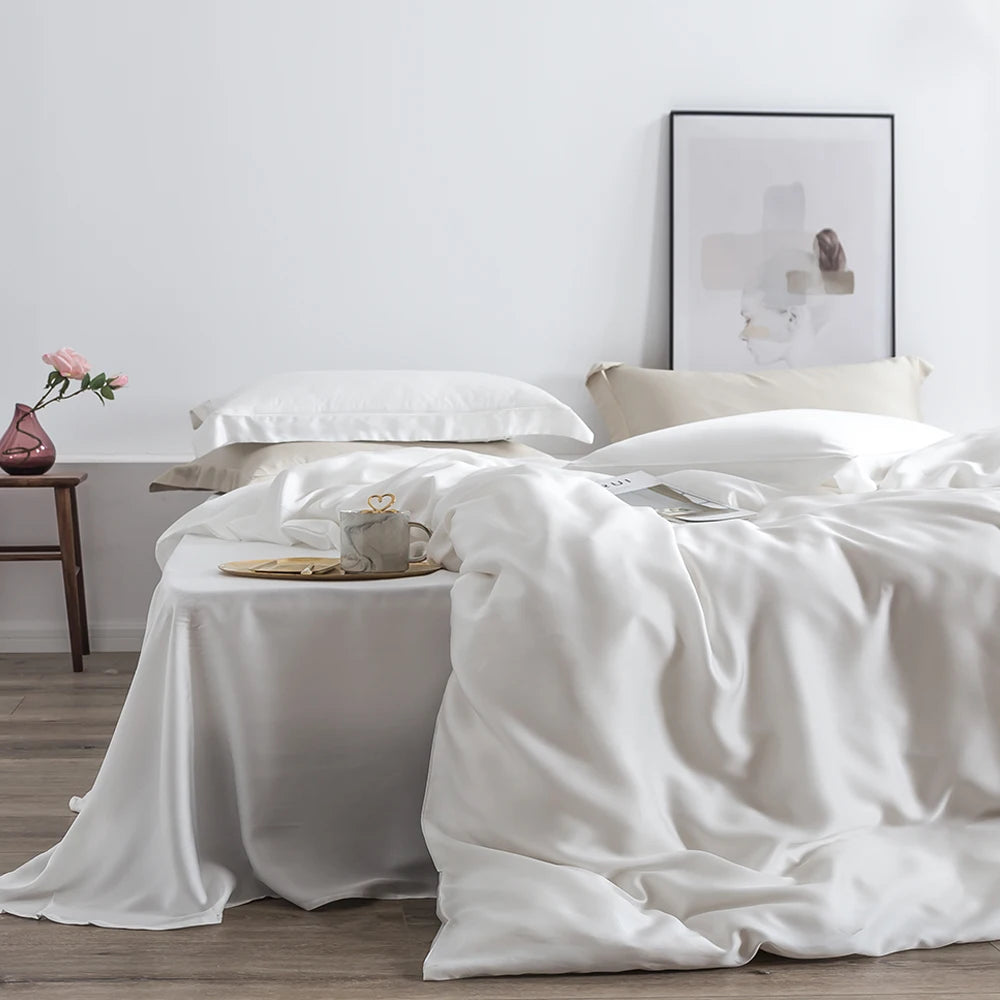Liv-Esthete Summer Top Grade Nature 100% Silk Pink Bedding Set Women Bed Sheet Quilt Cover Set Pillowcase Queen King Bed Set