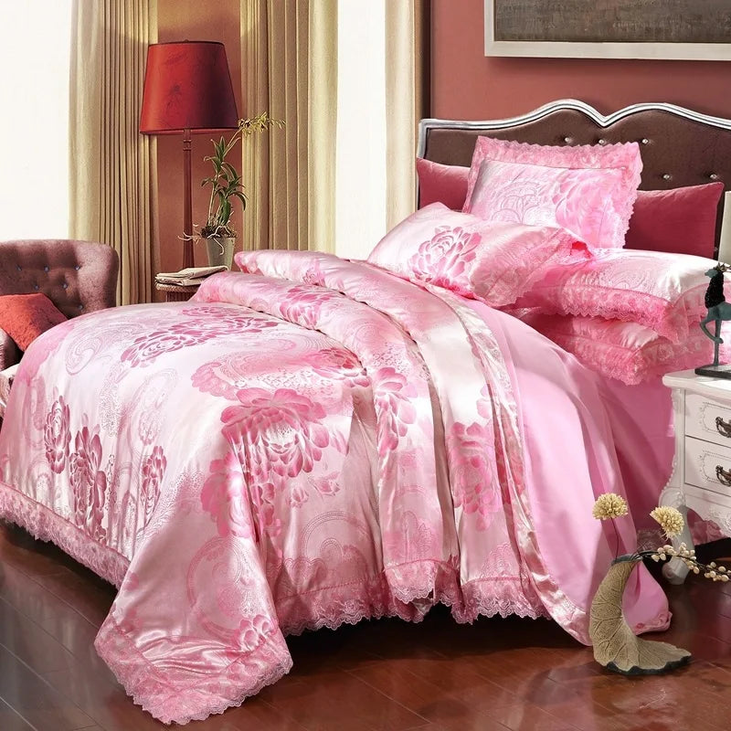 European Style Jacquard Bedding Set Home Comefortable Duvet Cover Quality Quilt Cover And Pillowcase Flower Lace Bedsheet Sets