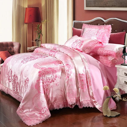 European Style Jacquard Bedding Set Home Comefortable Duvet Cover Quality Quilt Cover And Pillowcase Flower Lace Bedsheet Sets