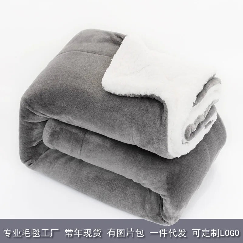 130x160cm Solid Color Travel Bed Sheet Bedspread Sofa Warm and Soft Lamb Velvet Blanket Thick Double Layer Flannel Blanket