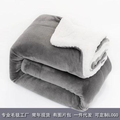 130x160cm Solid Color Travel Bed Sheet Bedspread Sofa Warm and Soft Lamb Velvet Blanket Thick Double Layer Flannel Blanket