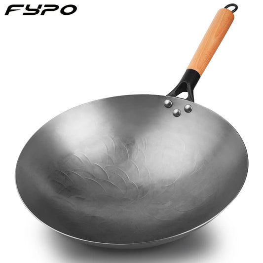 30cm Handmade Chinese Cast Iron Wok Smokless Cookware Uncoated Iron Pot Frying Pan Non-Stick kitchen Pot skillet Wok