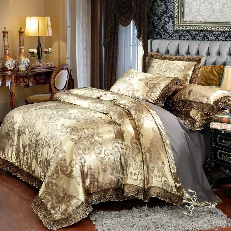 European Style Jacquard Bedding Set Home Comefortable Duvet Cover Quality Quilt Cover And Pillowcase Flower Lace Bedsheet Sets