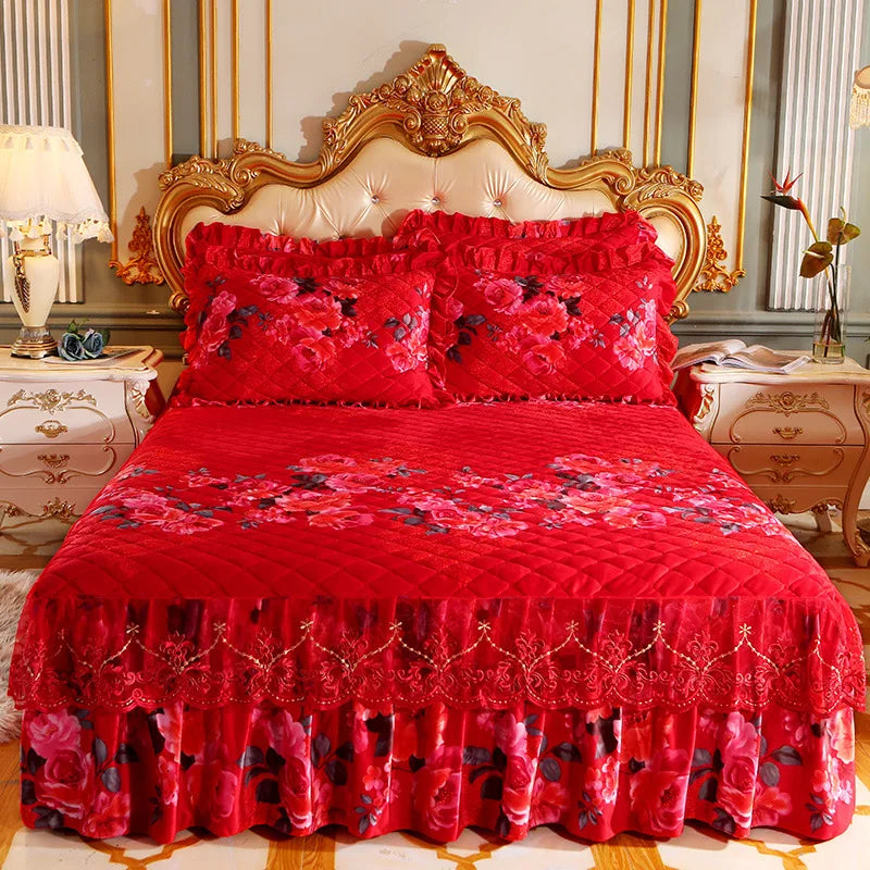High Quality Thicken Fine Short Plush Quilted Bed Skirt King Queen Size Warm Velvet Bedspread Not Including Pillowcase