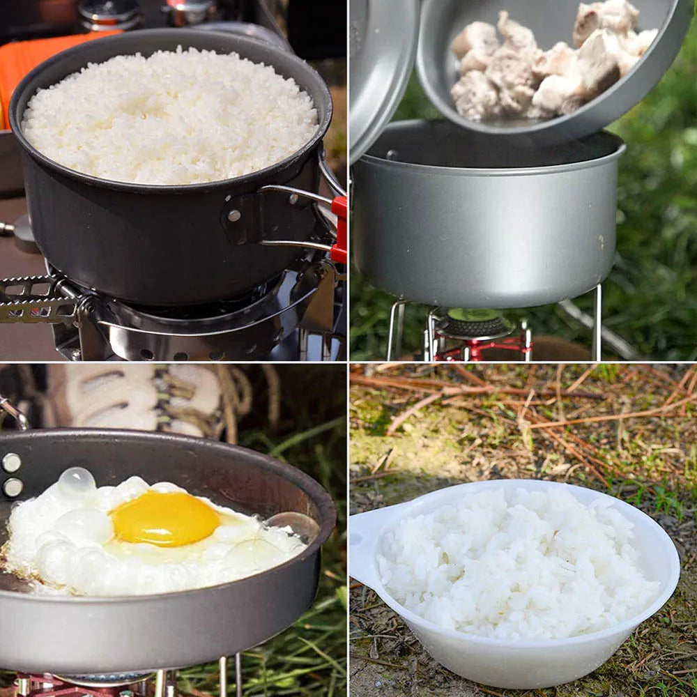 Outdoor cooking 3-4 person picnic set pot, hard alumina portable boiling water, tea frying pan, barbecue meat camping pot