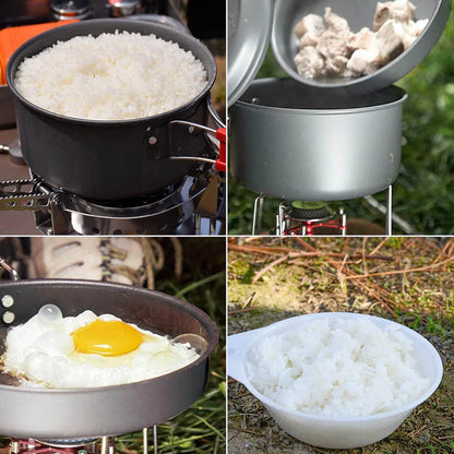 Outdoor cooking 3-4 person picnic set pot, hard alumina portable boiling water, tea frying pan, barbecue meat camping pot