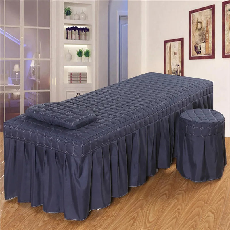 Thick Quilting Bed Skirt Beauty Salon Massage Plaid Bed Cover Sheet Skin-Friendly SPA Bed Full Cover with Hole Sabnanas, 1pcs