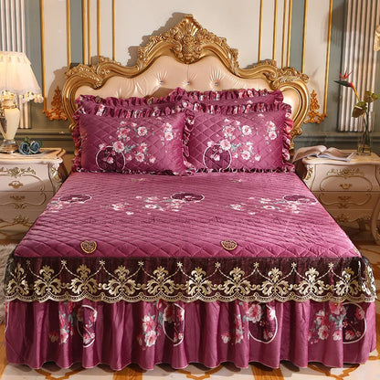 High Quality Thicken Fine Short Plush Quilted Bed Skirt King Queen Size Warm Velvet Bedspread Not Including Pillowcase