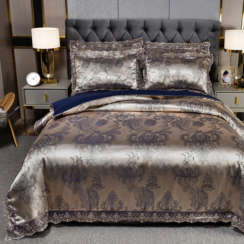 European Style Jacquard Bedding Set Home Comefortable Duvet Cover Quality Quilt Cover And Pillowcase Flower Lace Bedsheet Sets