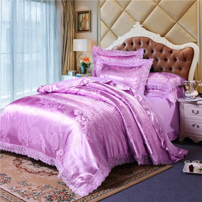 European Style Jacquard Bedding Set Home Comefortable Duvet Cover Quality Quilt Cover And Pillowcase Flower Lace Bedsheet Sets
