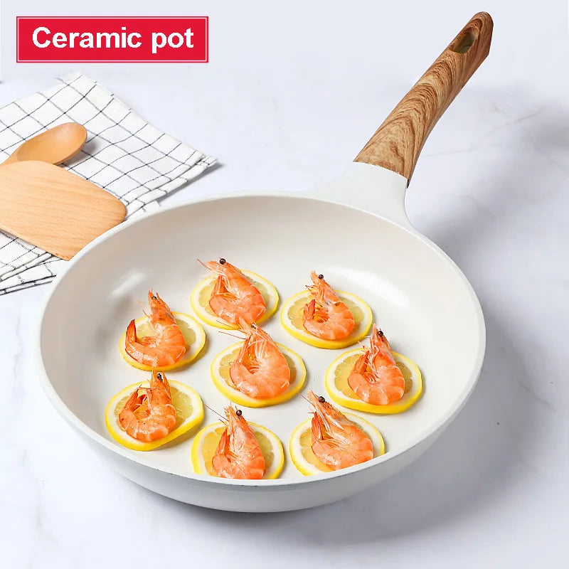 White Ceramic Frying Pot Pans Thickened Omelet Pan Non-Stick Egg Pancake Steak Cooking Skillet Ham Pans Breakfast Maker Cookware