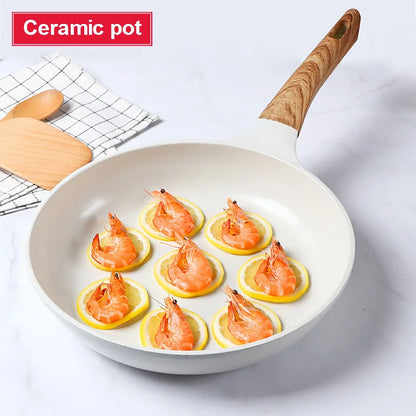 White Ceramic Frying Pot Pans Thickened Omelet Pan Non-Stick Egg Pancake Steak Cooking Skillet Ham Pans Breakfast Maker Cookware