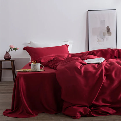 Liv-Esthete Summer Top Grade Nature 100% Silk Pink Bedding Set Women Bed Sheet Quilt Cover Set Pillowcase Queen King Bed Set