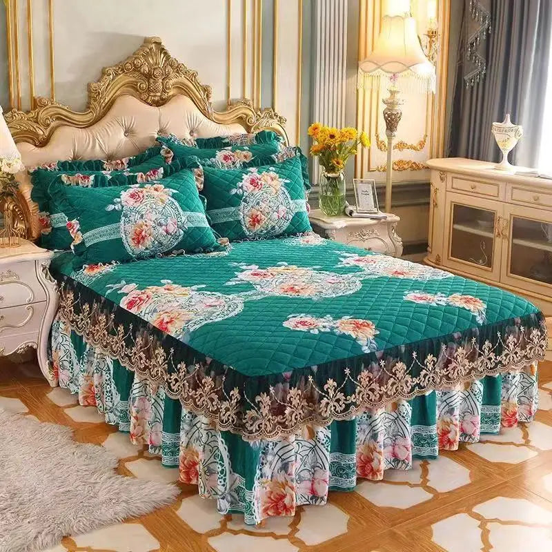High Quality Thicken Fine Short Plush Quilted Bed Skirt King Queen Size Warm Velvet Bedspread Not Including Pillowcase