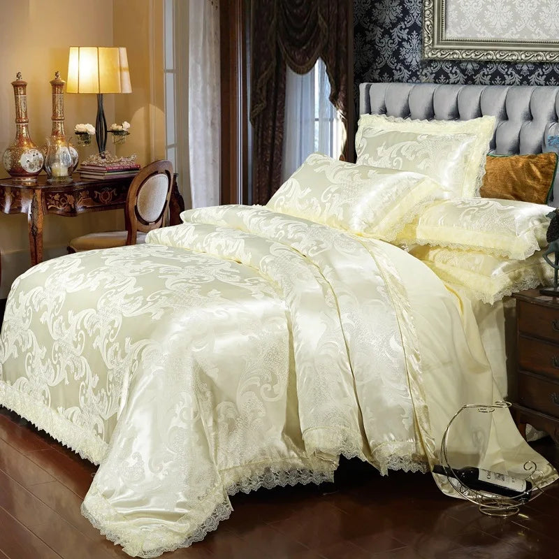 European Style Jacquard Bedding Set Home Comefortable Duvet Cover Quality Quilt Cover And Pillowcase Flower Lace Bedsheet Sets