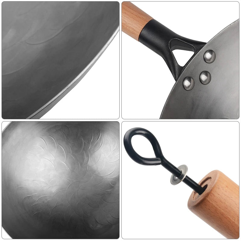 30cm Handmade Chinese Cast Iron Wok Smokless Cookware Uncoated Iron Pot Frying Pan Non-Stick kitchen Pot skillet Wok