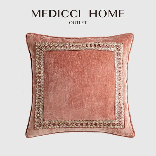 Medicci Home European Style Pillow Cover Lotus Pink Color Noble Family Living Room Sofa Luxury Cushion Case With Vintage Tassels