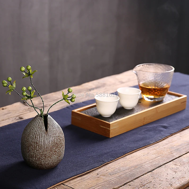 Stoneware zen small vase creative hand-made desktop decoration ceramic flower vase home retro vase Japanese-style vases