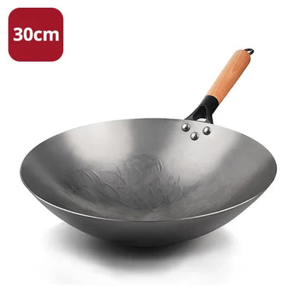 30cm Handmade Chinese Cast Iron Wok Smokless Cookware Uncoated Iron Pot Frying Pan Non-Stick kitchen Pot skillet Wok