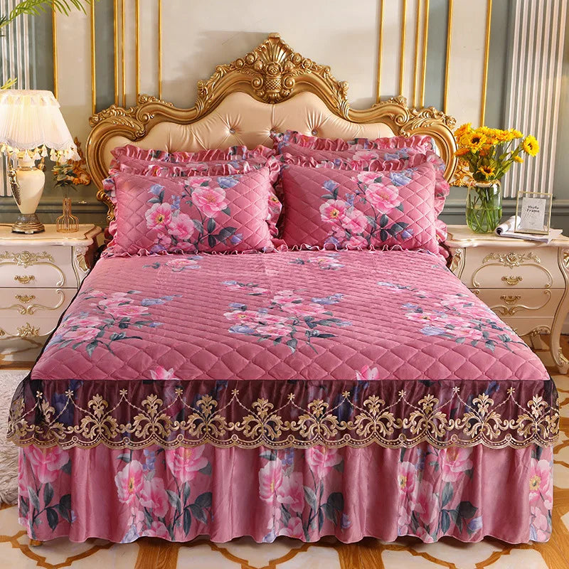 High Quality Thicken Fine Short Plush Quilted Bed Skirt King Queen Size Warm Velvet Bedspread Not Including Pillowcase