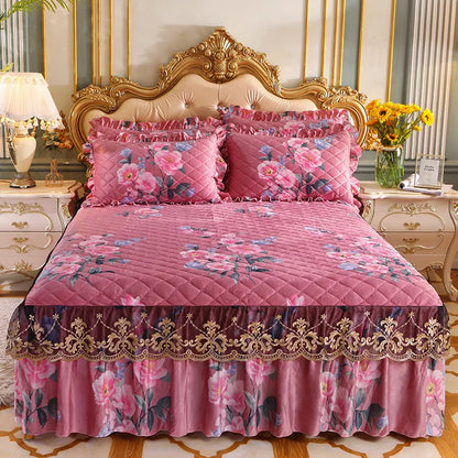 High Quality Thicken Fine Short Plush Quilted Bed Skirt King Queen Size Warm Velvet Bedspread Not Including Pillowcase