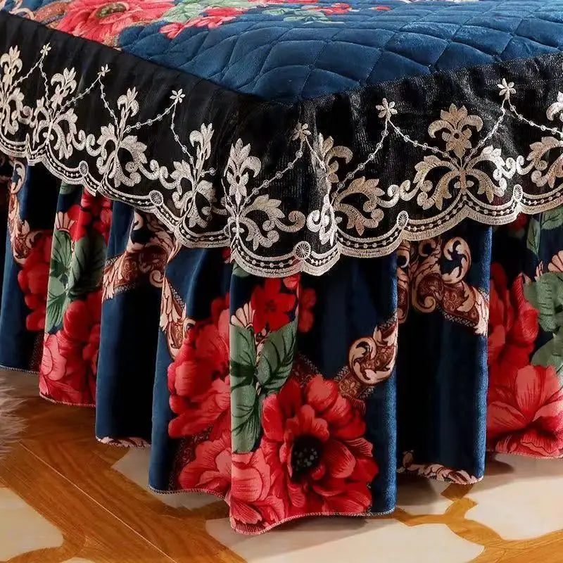 High Quality Thicken Fine Short Plush Quilted Bed Skirt King Queen Size Warm Velvet Bedspread Not Including Pillowcase