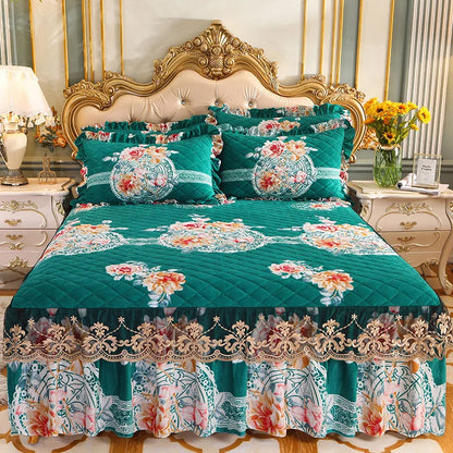 High Quality Thicken Fine Short Plush Quilted Bed Skirt King Queen Size Warm Velvet Bedspread Not Including Pillowcase