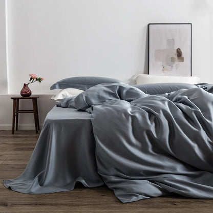 Liv-Esthete Summer Top Grade Nature 100% Silk Pink Bedding Set Women Bed Sheet Quilt Cover Set Pillowcase Queen King Bed Set