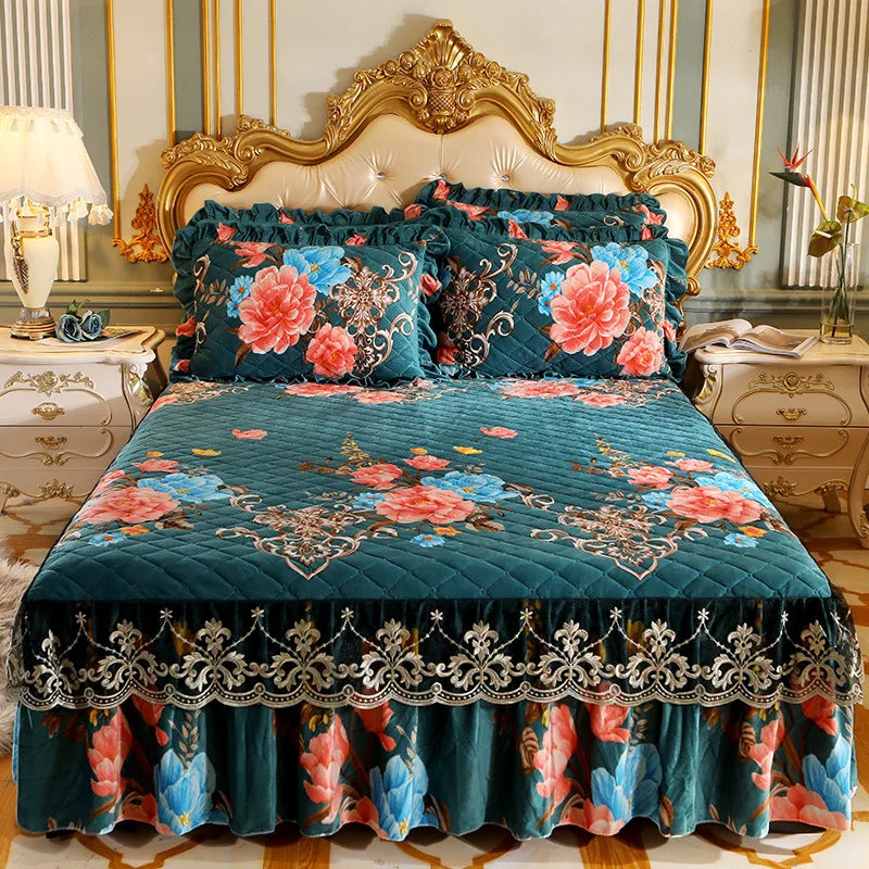 High Quality Thicken Fine Short Plush Quilted Bed Skirt King Queen Size Warm Velvet Bedspread Not Including Pillowcase