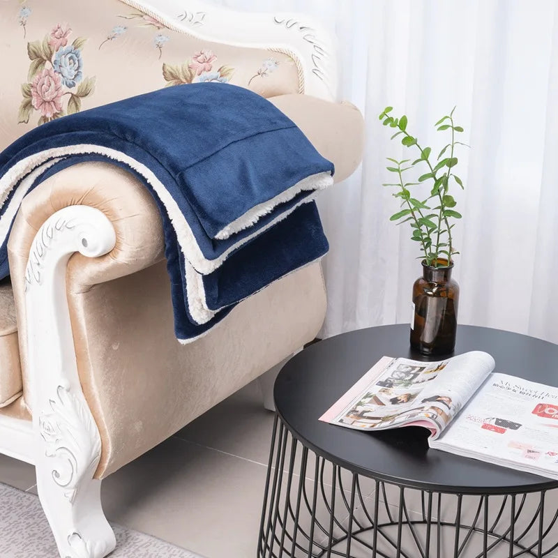 130x160cm Solid Color Travel Bed Sheet Bedspread Sofa Warm and Soft Lamb Velvet Blanket Thick Double Layer Flannel Blanket