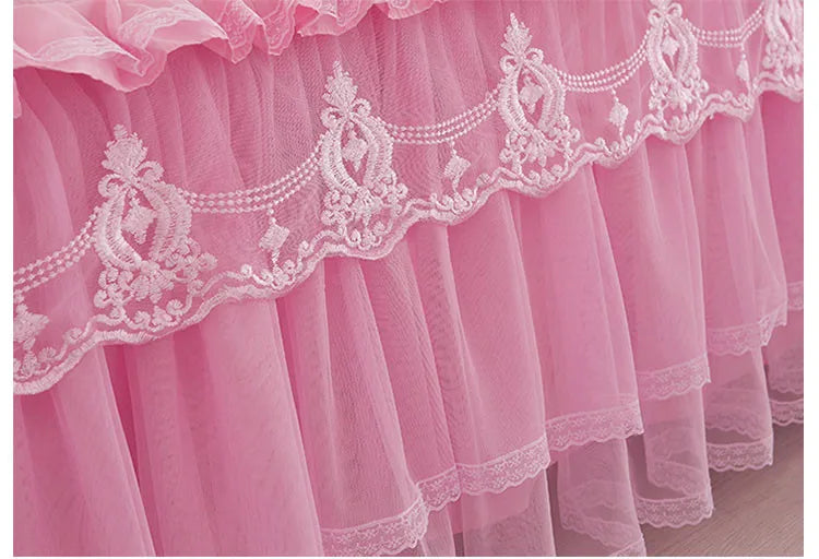Korean Style Lace Princess Bedding Bed Skirt Pillowcases 100% Cotton Beige Bedspreads Bed Cover Solid Color Home Textile