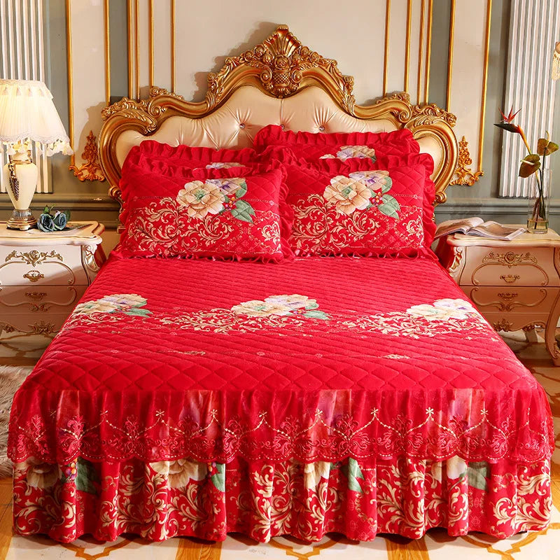 High Quality Thicken Fine Short Plush Quilted Bed Skirt King Queen Size Warm Velvet Bedspread Not Including Pillowcase