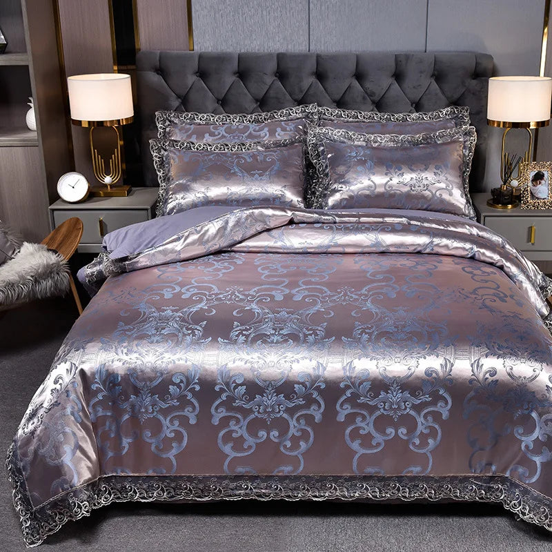 European Style Jacquard Bedding Set Home Comefortable Duvet Cover Quality Quilt Cover And Pillowcase Flower Lace Bedsheet Sets