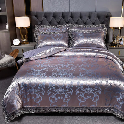 European Style Jacquard Bedding Set Home Comefortable Duvet Cover Quality Quilt Cover And Pillowcase Flower Lace Bedsheet Sets