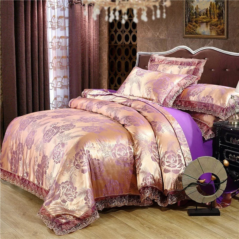 European Style Jacquard Bedding Set Home Comefortable Duvet Cover Quality Quilt Cover And Pillowcase Flower Lace Bedsheet Sets