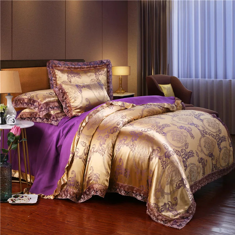 European Style Jacquard Bedding Set Home Comefortable Duvet Cover Quality Quilt Cover And Pillowcase Flower Lace Bedsheet Sets