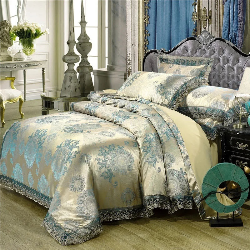 European Style Jacquard Bedding Set Home Comefortable Duvet Cover Quality Quilt Cover And Pillowcase Flower Lace Bedsheet Sets