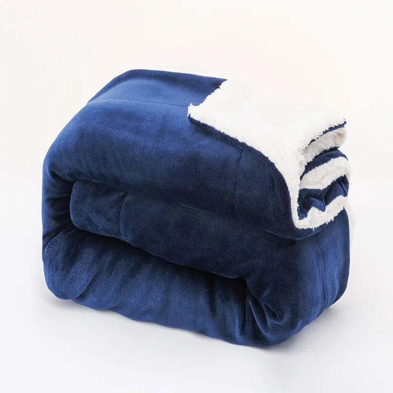 130x160cm Solid Color Travel Bed Sheet Bedspread Sofa Warm and Soft Lamb Velvet Blanket Thick Double Layer Flannel Blanket