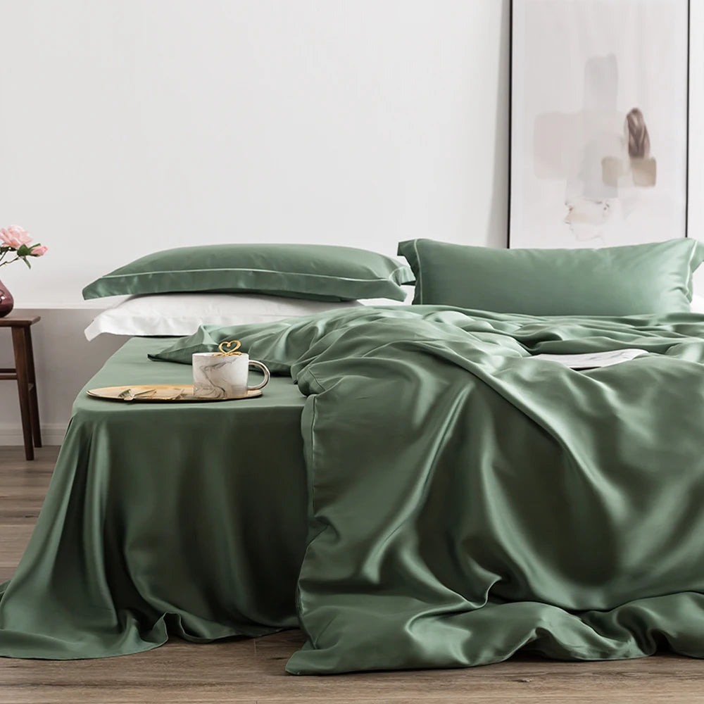 Liv-Esthete Summer Top Grade Nature 100% Silk Pink Bedding Set Women Bed Sheet Quilt Cover Set Pillowcase Queen King Bed Set