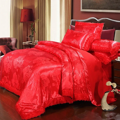 European Style Jacquard Bedding Set Home Comefortable Duvet Cover Quality Quilt Cover And Pillowcase Flower Lace Bedsheet Sets