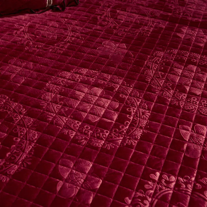 AI WINSURE-Embroidery Lace Velvet Bedspread, Ruffle, Queen, Double Embossed, Quilted Bed Cover, King Bedskirt Set, Soft, 3Pcs